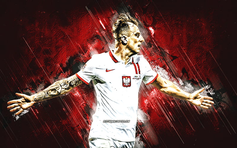Kamil Grosicki Poland National Football Team Polish Footballer Portrait Red Stone Background