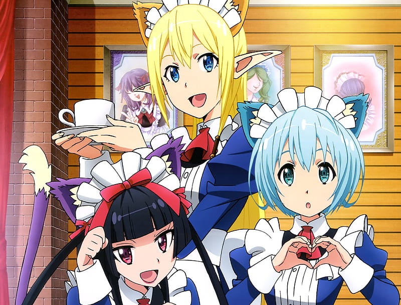 gate: jieitai kanochi nite kaku tatakaeri lelei la lelena rory mercury tuka  luna marceau animal ears maid nekomimi pointy ears tail, #332448