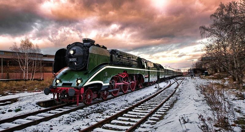 Transsiberian, railroad, locomotive, snow, nature, clouds, sky, winter, HD wallpaper