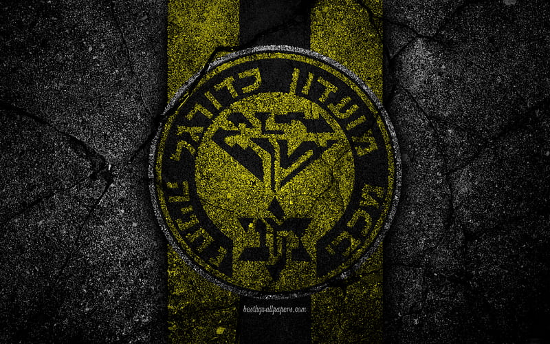 FC Maccabi Netanya Ligat haAl, Israel, black stone, football club, logo, Maccabi Netanya, soccer, asphalt texture, Maccabi Netanya FC, HD wallpaper