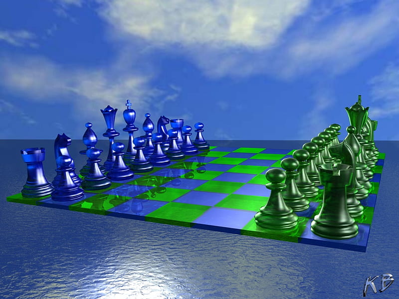 3-D Chess, green, blue, chess, 3-d, HD wallpaper