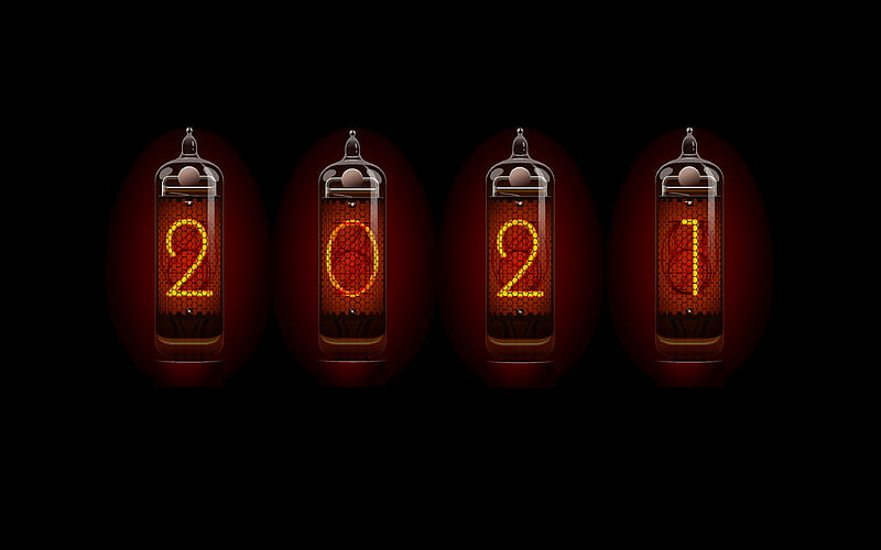 Digits 2021 background Edison lamps, lamps with numbers 2021, black background, 2021 New Year, 2021 concepts, HD wallpaper