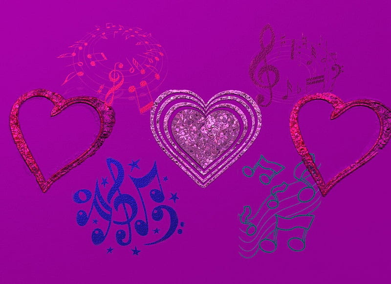 Music to my heart, red, burgandy, glitter, music, heart, music notes, pink, HD wallpaper
