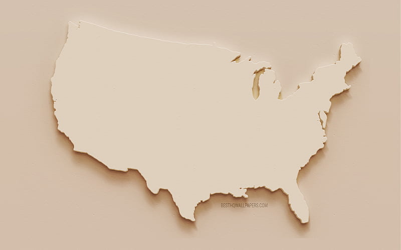 USA map, 3d silhouette of USA map, plaster map of USA, brown stone background, USA plaster map, USA, North America, HD wallpaper