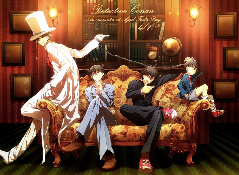 Detective Conan, boys, kaitou, anime, Conan, shinichi, kaito kid, HD wallpaper