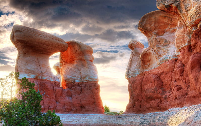 Monument Valley, rocks, R, cliffs, Utah, sunset, America, USA, HD wallpaper
