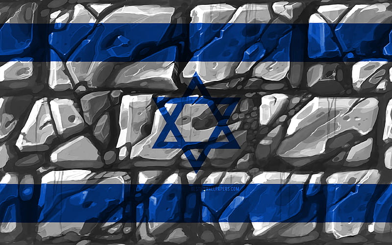Israeli flag, brickwall Asian countries, national symbols, Flag of Israel, creative, Israel, Asia, Israel 3D flag, HD wallpaper