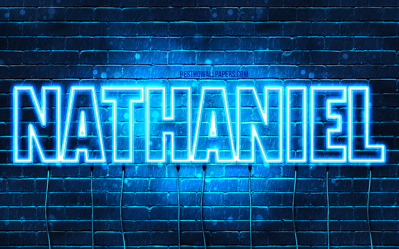 Nathaniel with names, horizontal text, Nathaniel name, blue neon lights, with Nathaniel name, HD wallpaper
