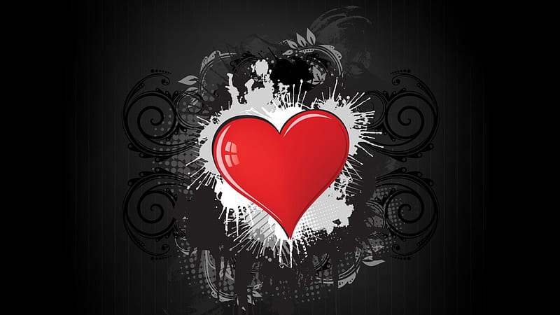Heart on Grunge, valentines, shapes, graphics, gradient, grunge, black background, love, heart, vector, HD wallpaper