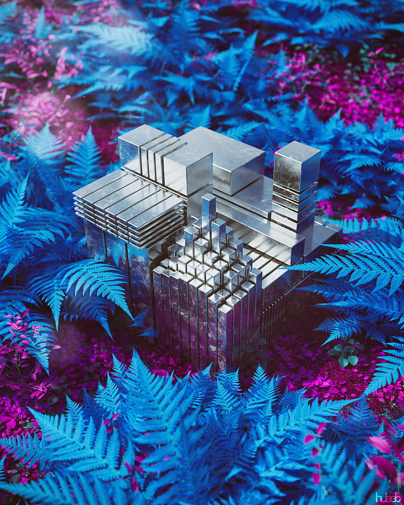 cubes, construction, shapes, metal, glare, fern, 3d, HD phone wallpaper