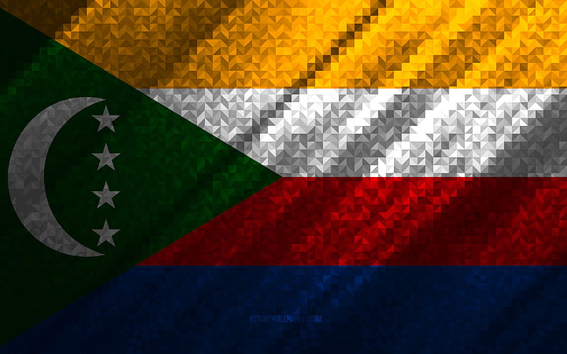 Flag of Comoros, multicolored abstraction, Comoros mosaic flag, Comoros, mosaic art, Comoros flag, HD wallpaper