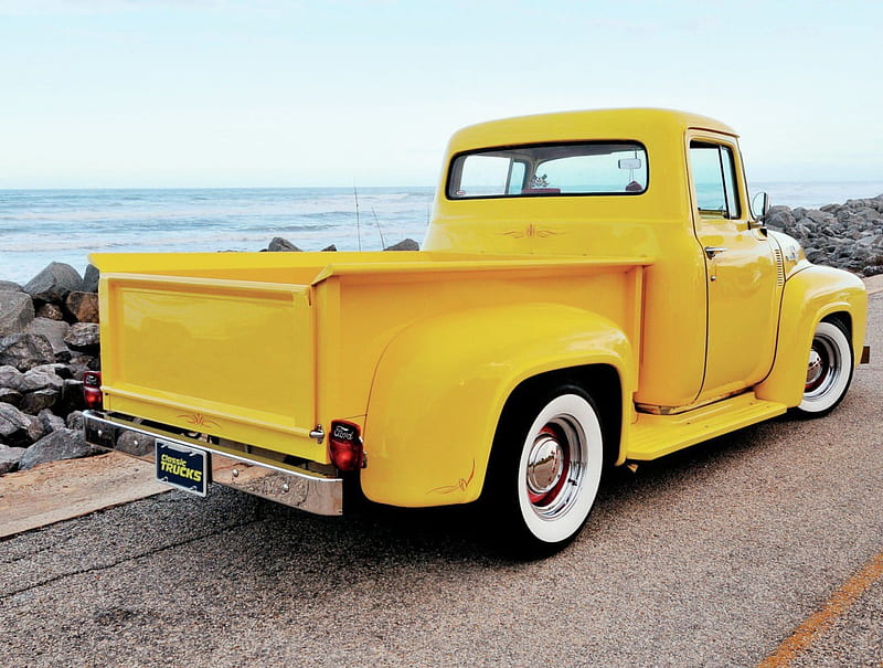 1956-Ford-F 100, Yellow, Whitewalls, 1956, Truck, HD wallpaper