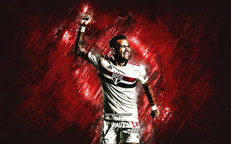 Dani Alves, Sao Paulo FC, SPFC, red stone background, football, Serie A, Brazil, Dani Alves art, HD wallpaper
