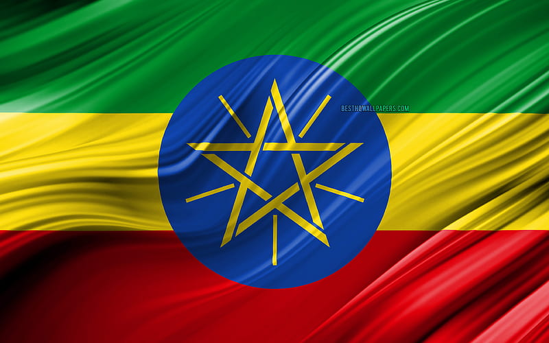 Ethiopian flag, African countries, 3D waves, Flag of Ethiopia, national symbols, Ethiopia 3D flag, art, Africa, Ethiopia, HD wallpaper