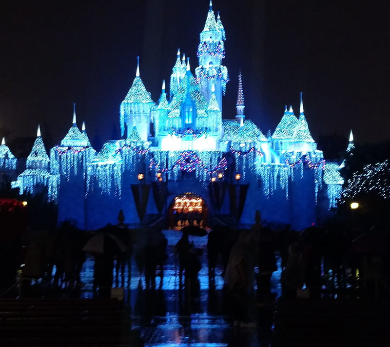 Disney Castle, building, disneyland, lights, paris, wonder, HD wallpaper