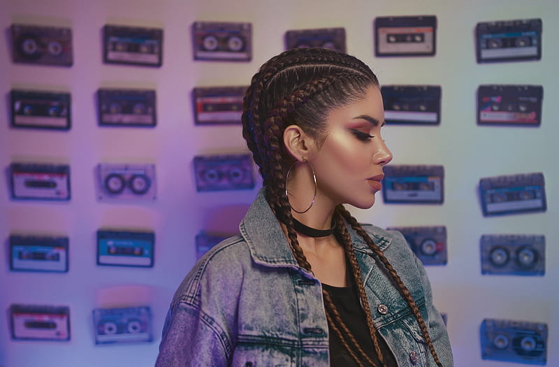 Beautiful Girl Braids, Hoop Earrings, Side View Ultra, Girls, Girl, Style, bonito, Music, Portrait, Woman, desenho, Audio, Human, background, Young, Female, Beauty, Model, Fashion, Cool, Look, Jacket, makeup, Pretty, Tape, Vogue, person, Denim, youth, aesthetic, tightbraids, HD wallpaper
