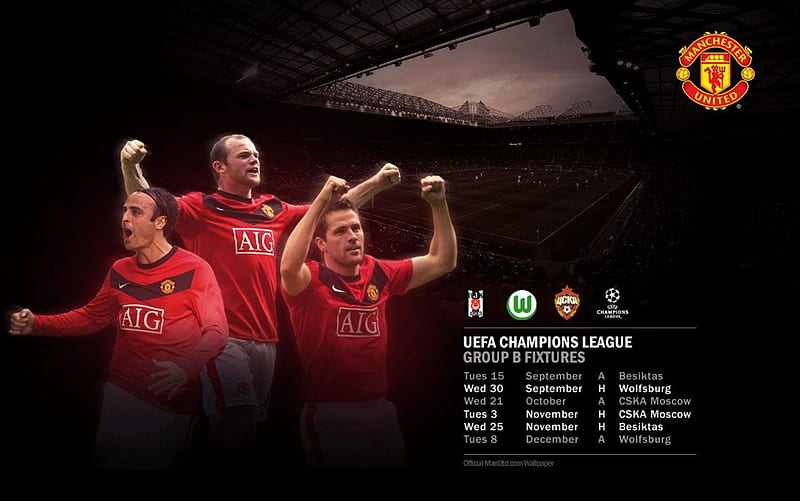 MANCHESTER UNITED 2009/10 CHAMPIONS LEAGUE FIXTURES, manchester united, red devils, man utd, HD wallpaper