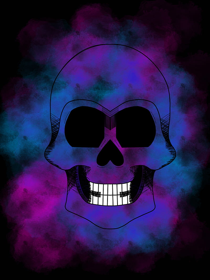 Skull, blue, colorful, explosion, pink, purple, HD phone wallpaper