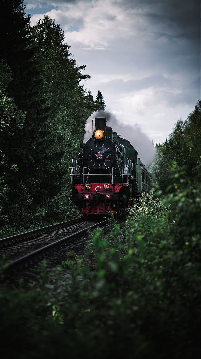 Train, green, locomotive, railway, steam, travel, trees, HD phone wallpaper