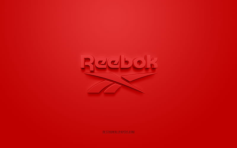 Reebok logo, red background, Reebok 3d logo, 3d art, Reebok, brands logo, red 3d Reebok logo, HD wallpaper