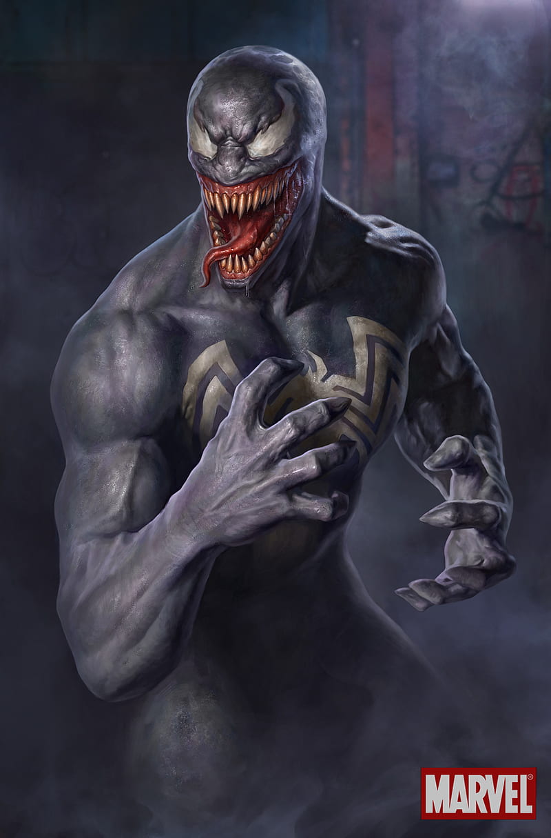 Venom, brock, creature, eddie, emblem, man, marvel, symbiote, tongue, HD phone wallpaper