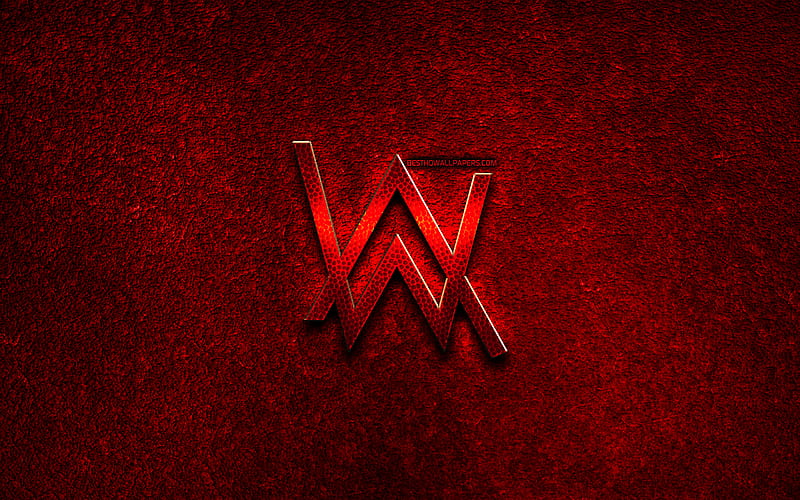 Alan Walker logo, red stone background, creative, Alan Walker, brands, Alan Walker 3D logo, artwork, Alan Walker red metal logo, HD wallpaper