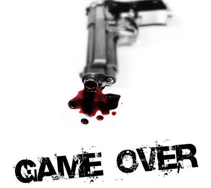 Game Over, awesome, cool, gun, nice, red, HD wallpaper