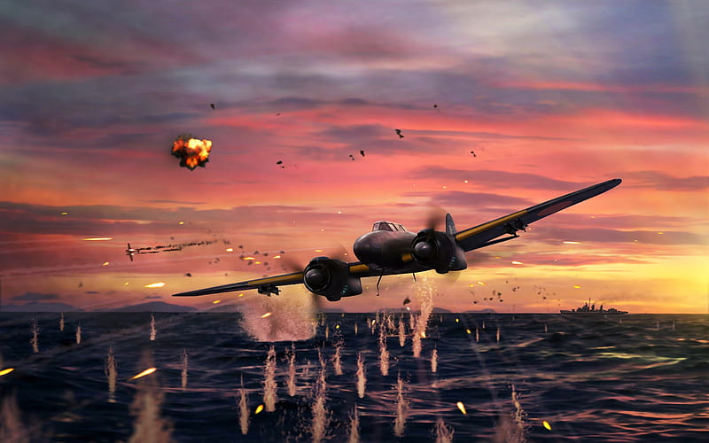 Nakajima J1N Gekko, J1N1, Fighter Aircraft, Japanese Imperial Navy, World War II, evening, sunset, sea, kamikaze, HD wallpaper