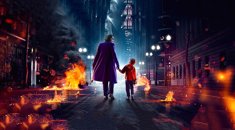 Joker Walking With Kid, joker, superheroes, dc-comics, behance, HD wallpaper