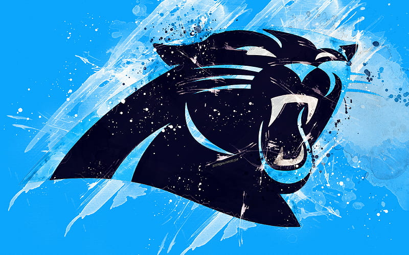 Carolina Panthers logo, grunge art, American football team, emblem, blue background, paint art, NFL, Charlotte, North Carolina, USA, National Football League, creative art, HD wallpaper