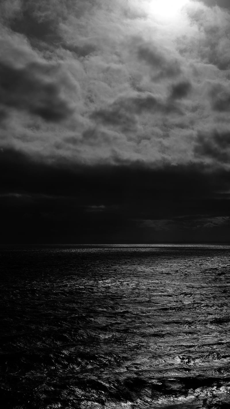 Black Sea, bw, cloud, horizon, overcast, HD phone wallpaper