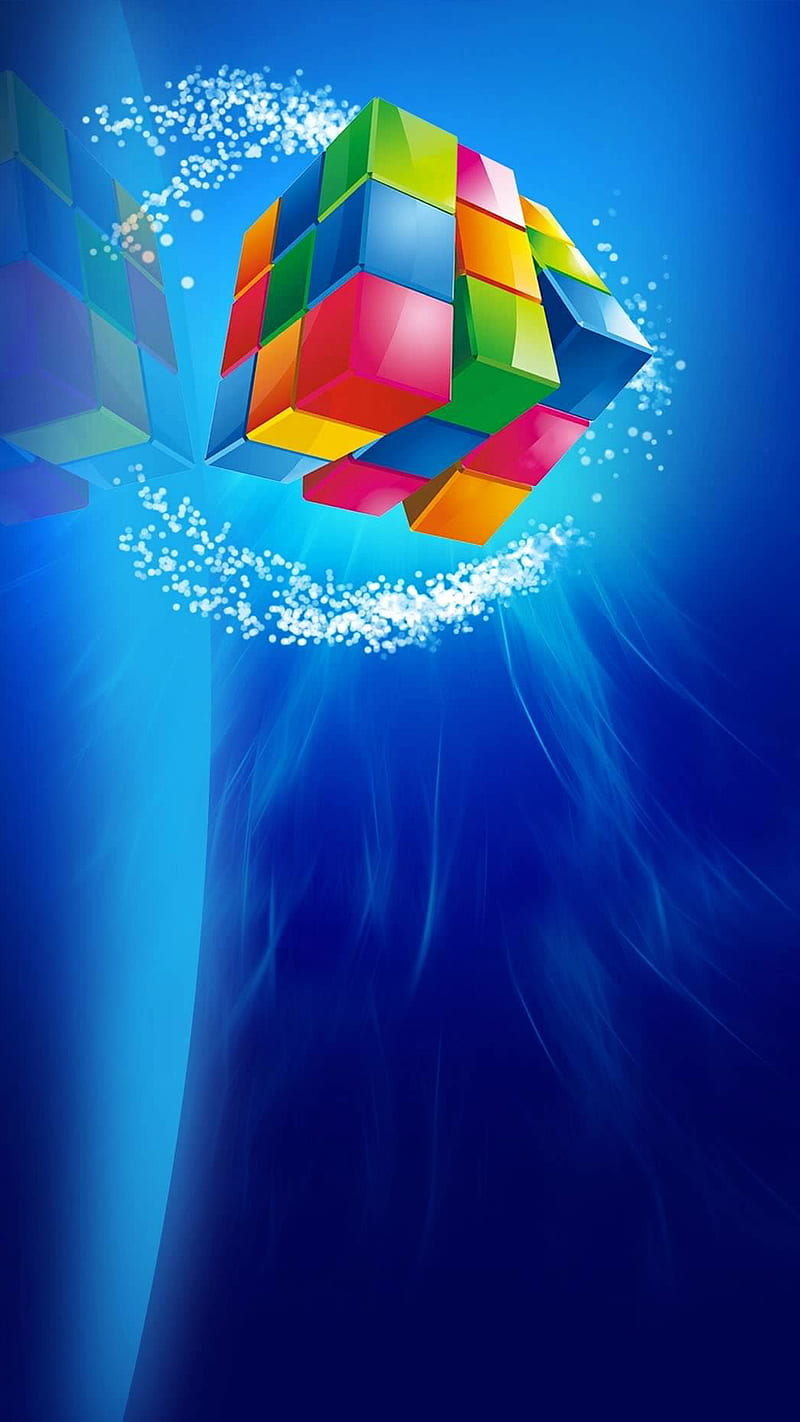 rubik cube, background, blue, colorful, sparkle, HD phone wallpaper