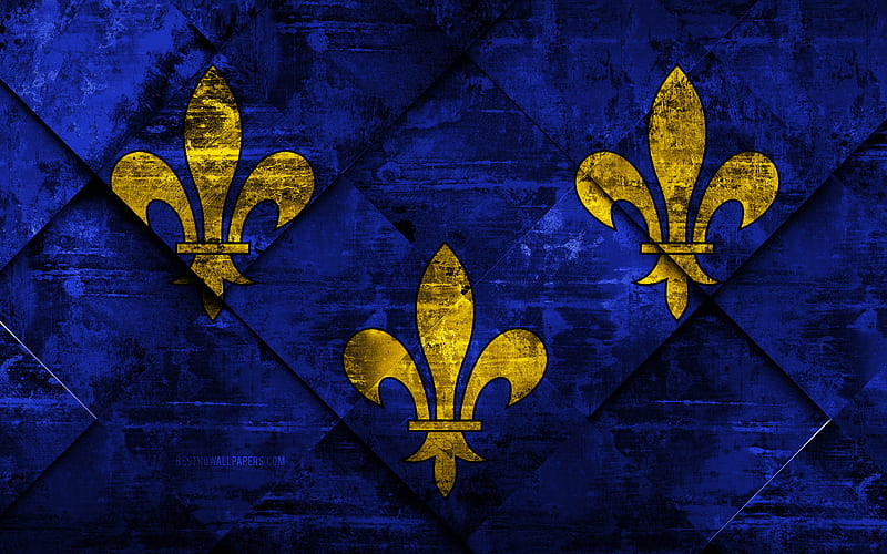 Flag of Ile de France grunge art, rhombus grunge texture, french province, Ile de France flag, France, french national symbols, Ile de France, Provinces of France, creative art, HD wallpaper