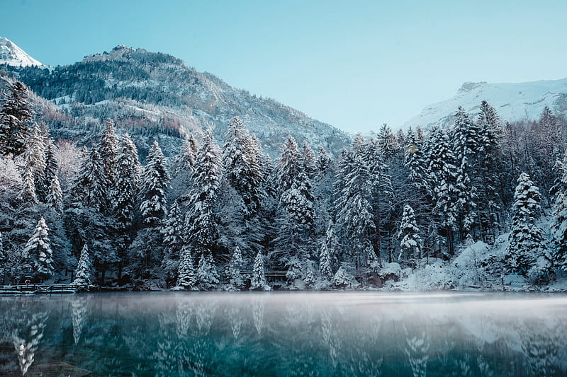 Switzerland Winter Reflection , switzerland, nature, winter, reflection, HD wallpaper