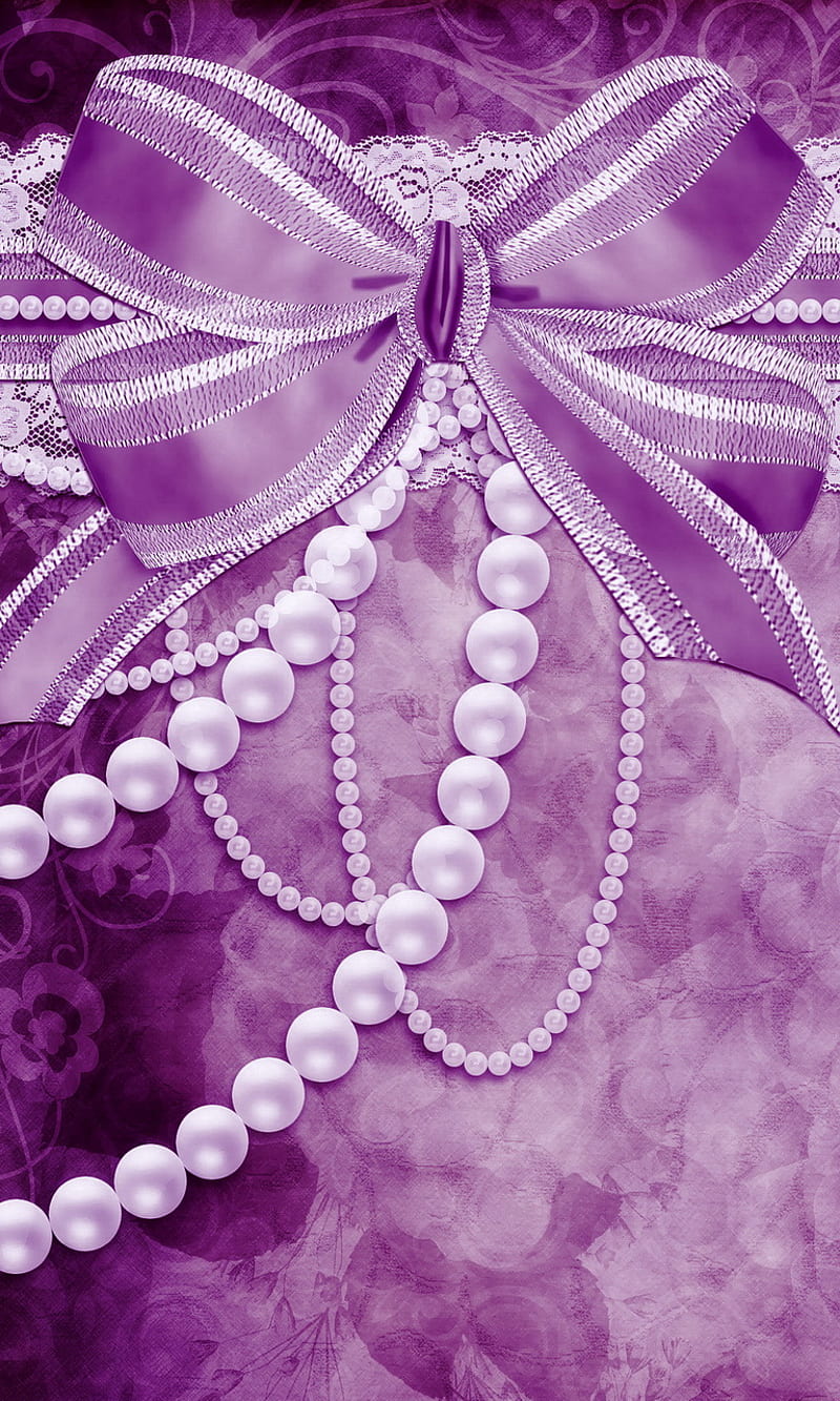 Purple Romance, abstract, bow, desenho, floral background, pearls, vintage, HD phone wallpaper