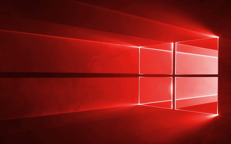 Windows 10, red logo, red background, neon Windows logo, Windows, HD wallpaper
