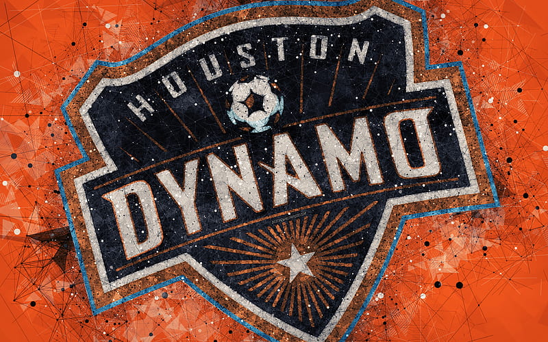 Houston Dynamo American soccer club, logo, creative geometric art, orange abstract background, emblem, art, MLS, Houston, Texas, USA, Major League Soccer, football, HD wallpaper