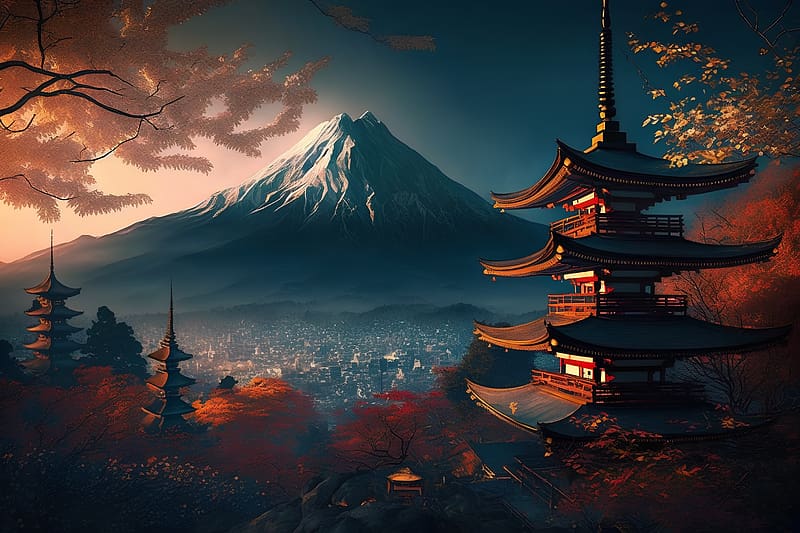 Mt Fuji and pagoda, Japan, Autumn, Fuji, Travel, Pagado, HD wallpaper