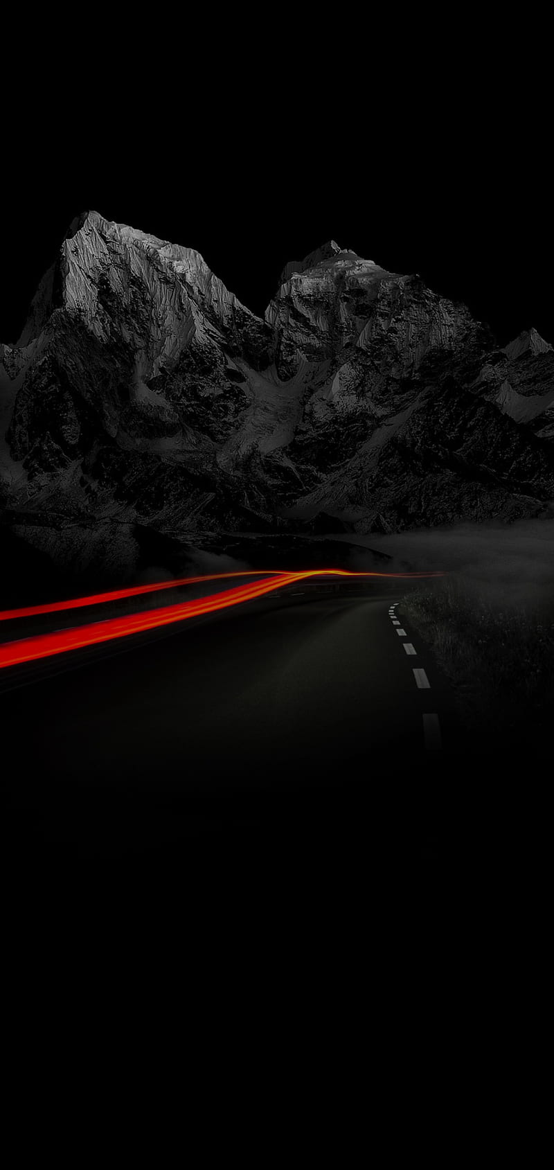 Road the Mountains, cloud, amoled, mountain, nature, night, black, dark, oled, HD phone wallpaper