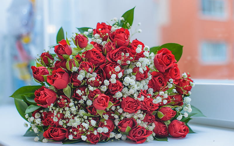 red roses, wedding bouquet, rose bouquet, beautiful flowers, beautiful bouquet, roses, bridal bouquet, HD wallpaper