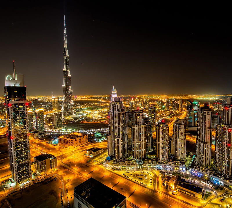 UAE, burj al khalifa, dubai, emirates, khalifa tower, lights, night, HD wallpaper