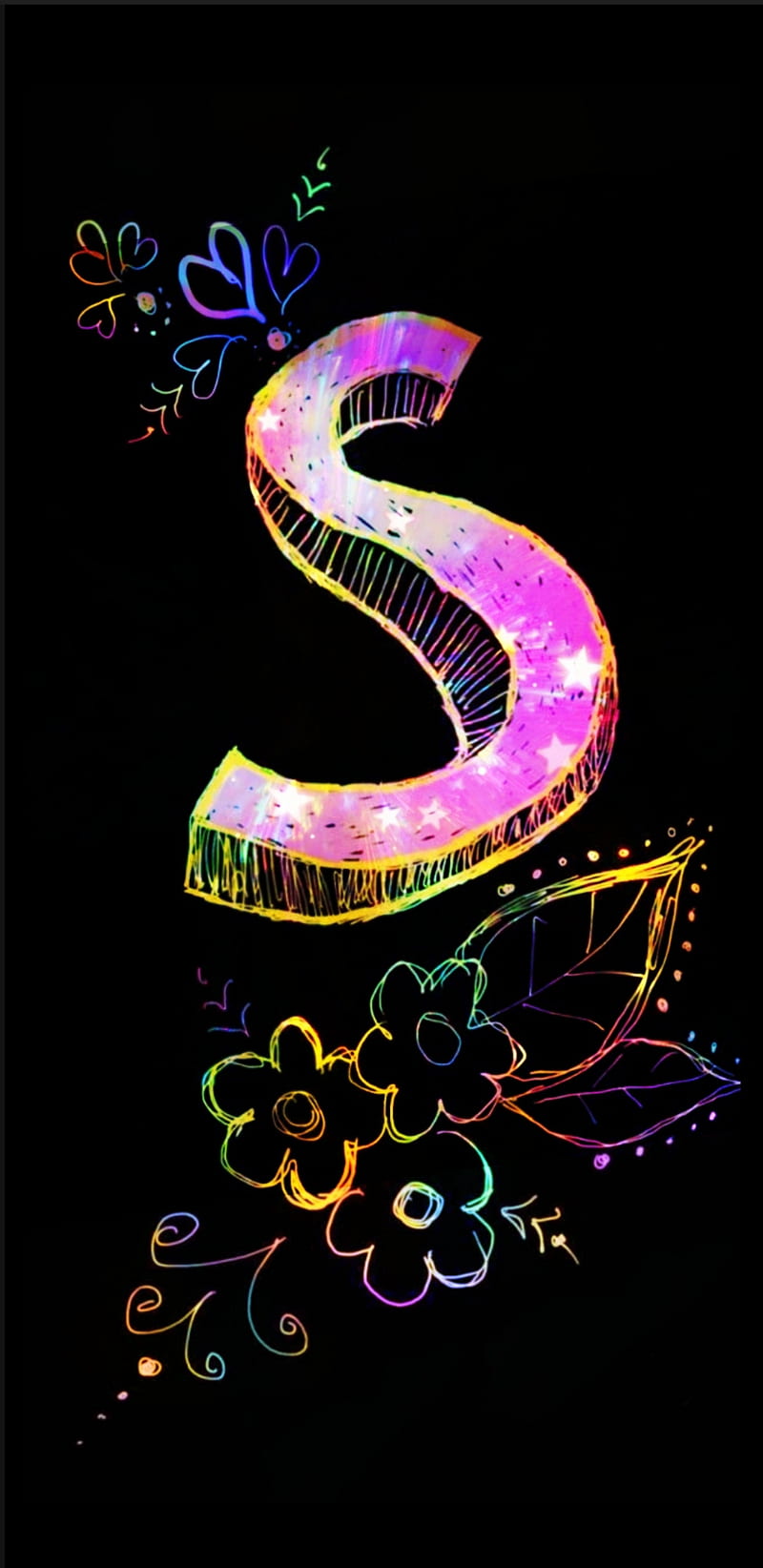 S Love, abstract, beauty, black, heart, letter s, magic, rainbow ...