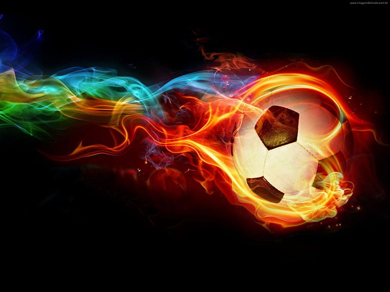 neon fire soccer ball, soccer, colorful, rainbow, fire, ball, epic, cool soccer, soccer ball, esports, HD wallpaper