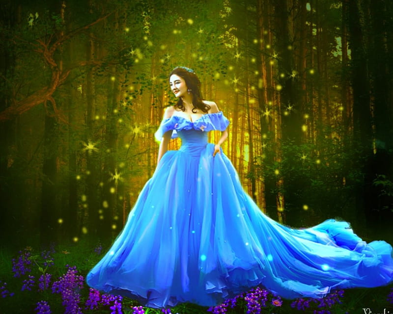 Beautiful Princess, forest, art, fantasy, woman, blue, HD wallpaper | Peakpx