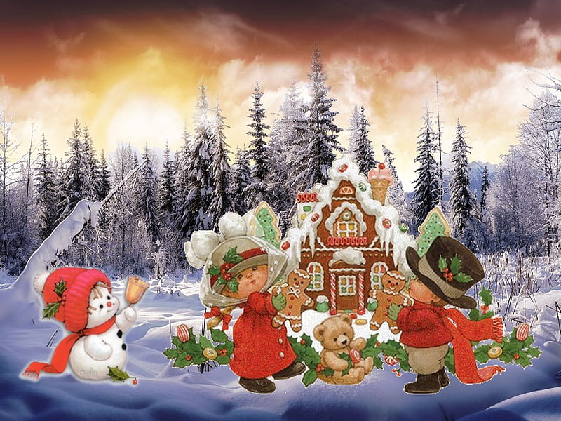 Christmas scene, nativity, christmas, holiday, snow, snowman, winter, HD wallpaper