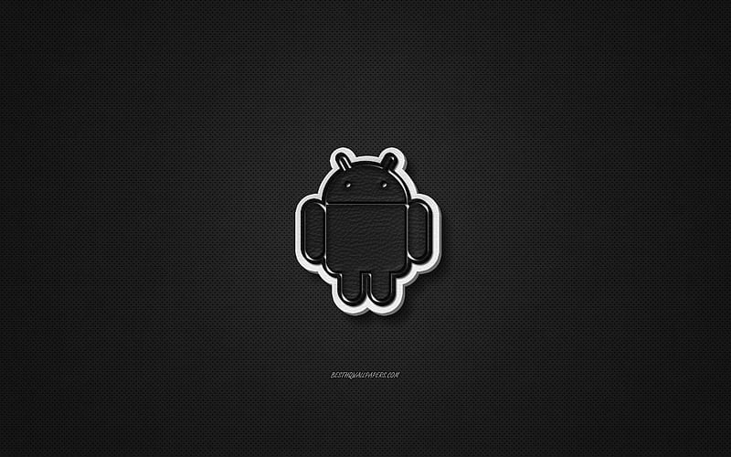 Android leather logo, black leather texture, emblem, Android, creative art, black background, Android logo, HD wallpaper