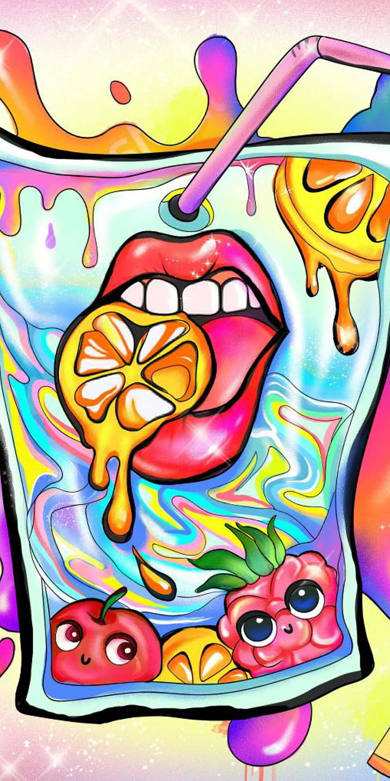 Juice , fruit, graffiti, lips, HD phone wallpaper