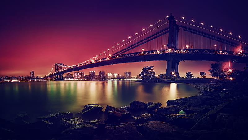 Manhattan Bridge , bridge, world, night, HD wallpaper