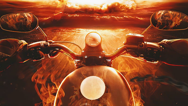 Ghost Rider Bike , ghost-rider, bike, superheroes, artist, artwork, digital-art, HD wallpaper
