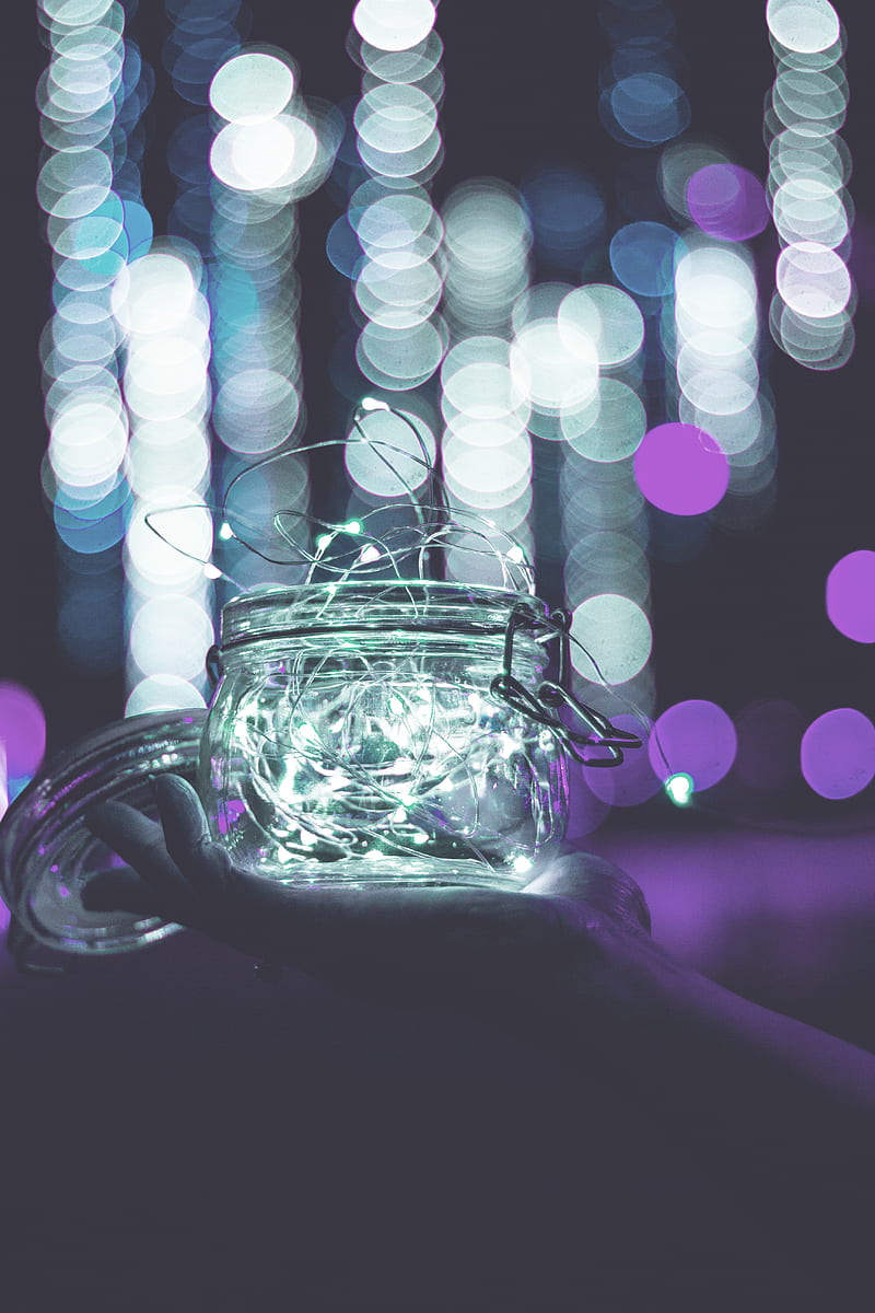 clear glass jar with string lights, HD phone wallpaper
